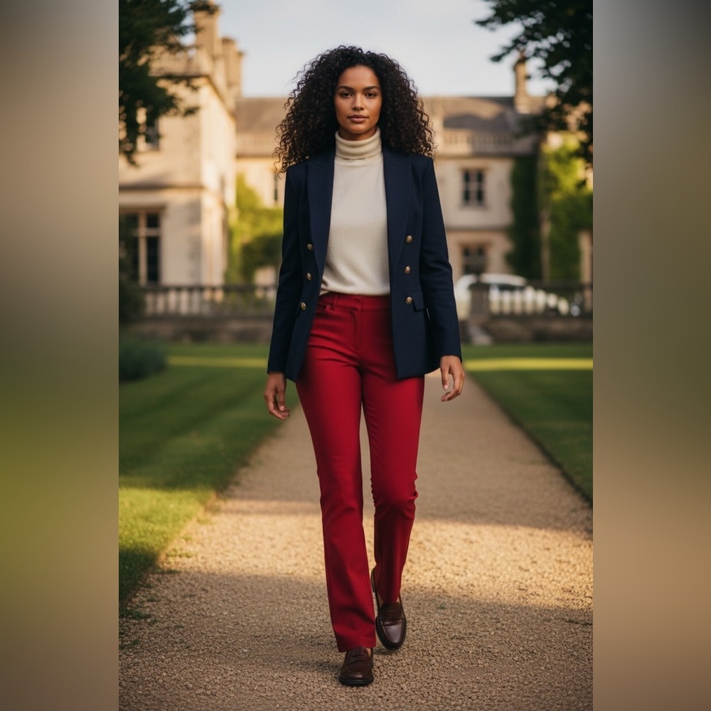 Nina McLemore Red Silk Boot Cut Women's Pants